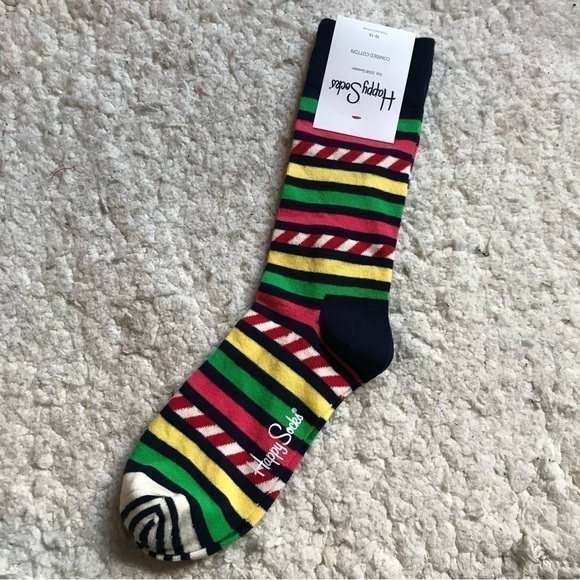 HAPPY SOCKS: Mens New With Tags Multi- Colored Striped Candy Cane Socks (10-13) - Picture 2 of 5